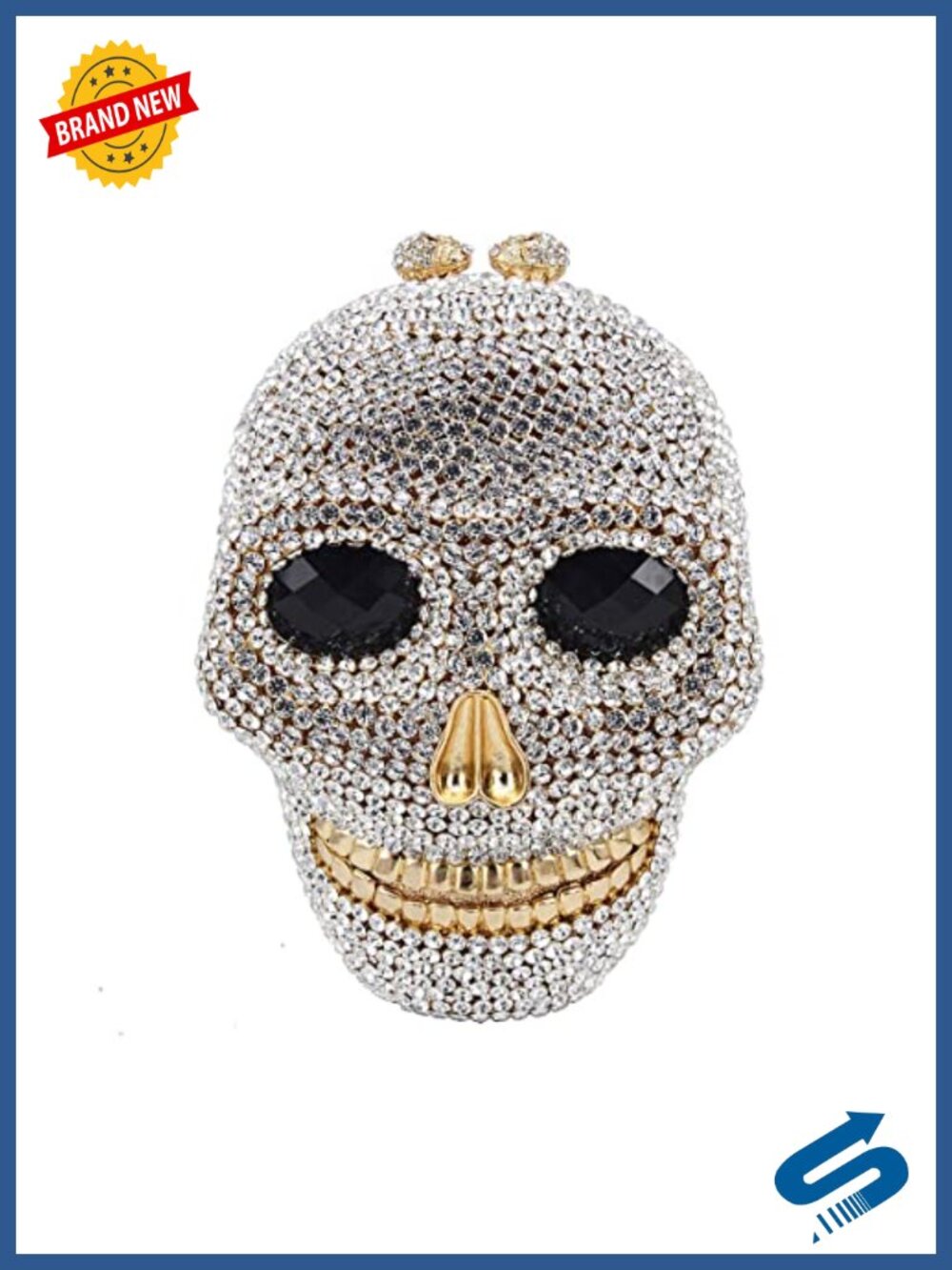 Rhinestone 3D Skull Clutch Evening Bag with Chain Strap for Parties